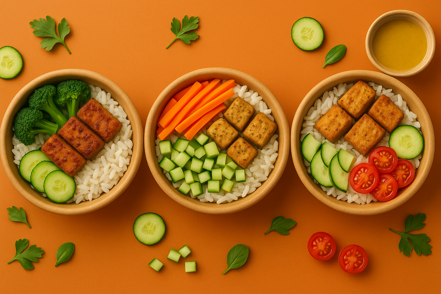 Mycelium protein bowls on orange