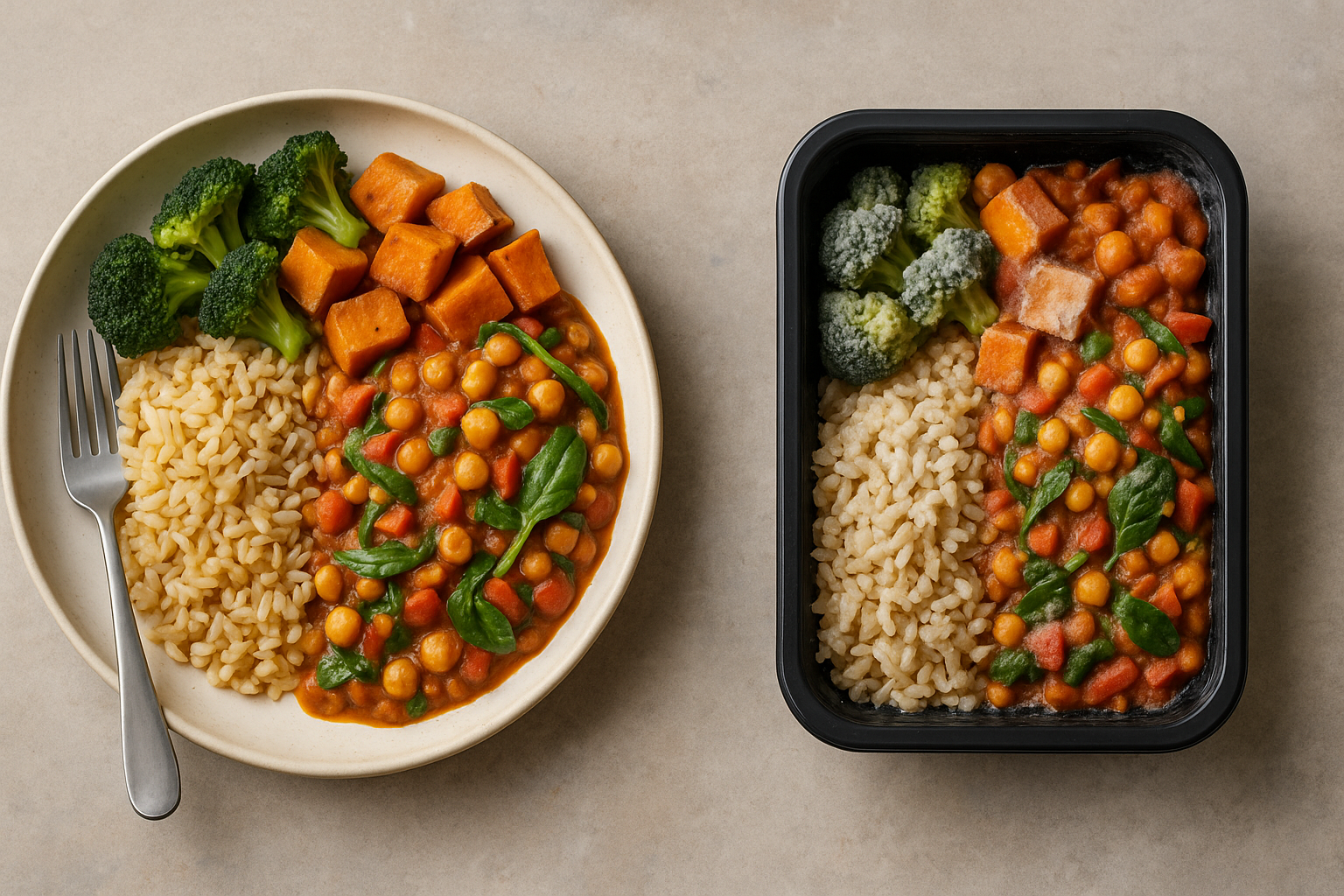 Comparison of one fresh and one frozen meal