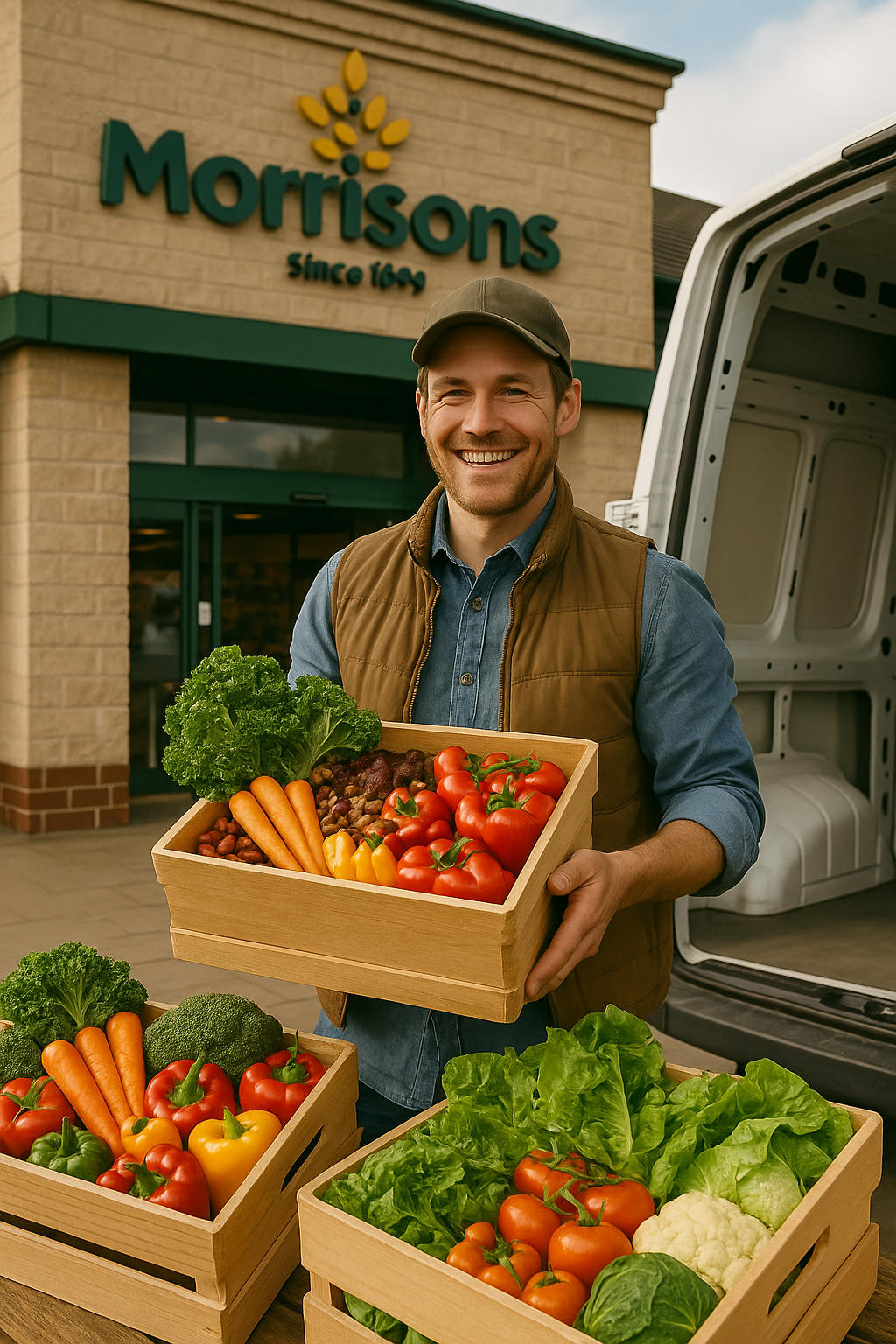 A local producer delivers his products to Morrisons