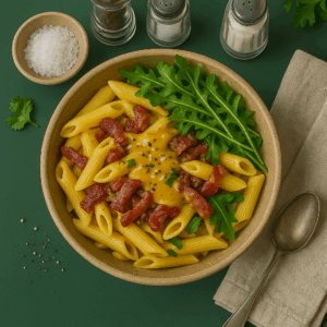 Mycelium carbonara bowl with rucola