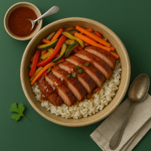 Chinese mycelium bowl with vegetables and rice